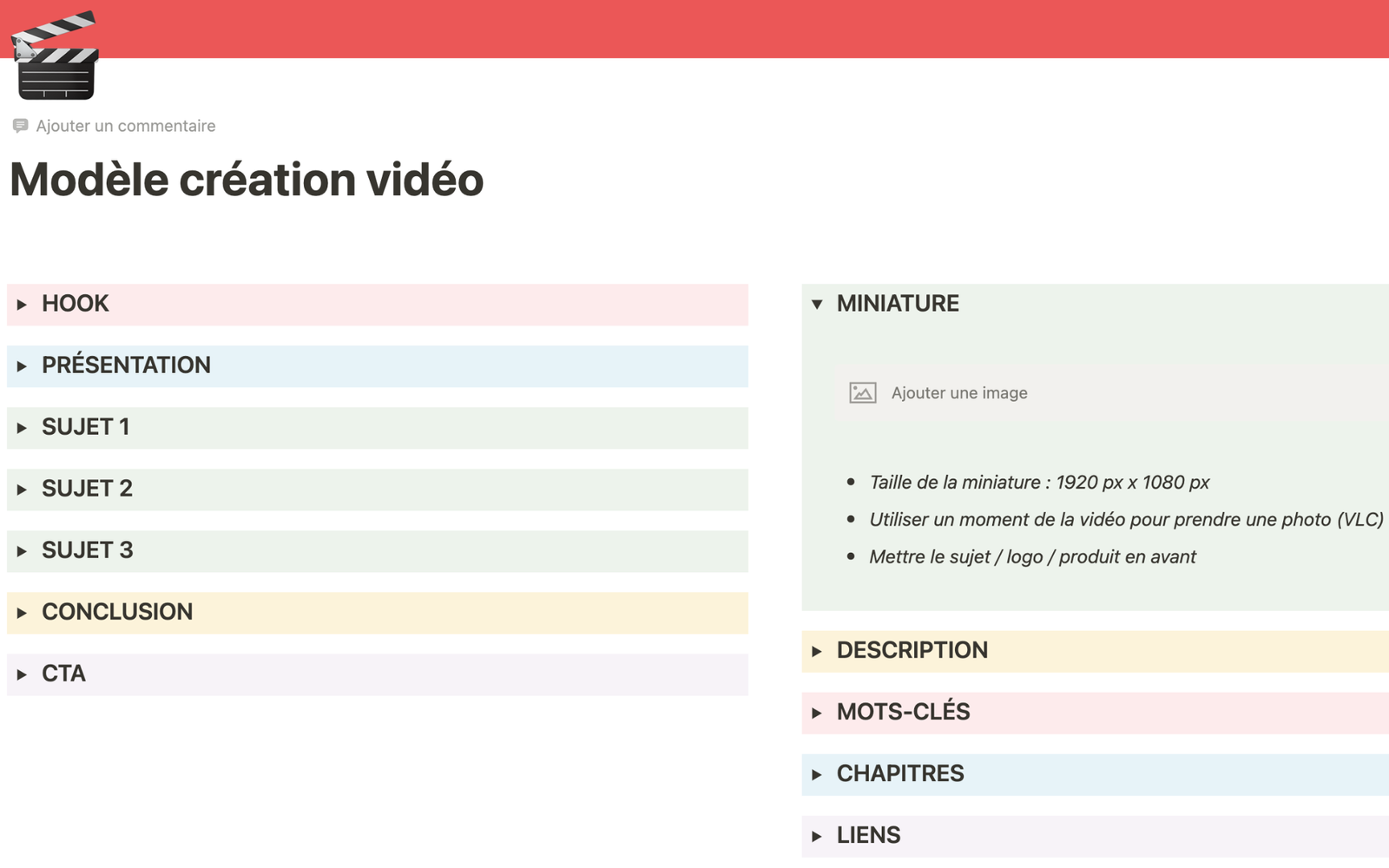 Créateur YouTube pour Notion - Vue création